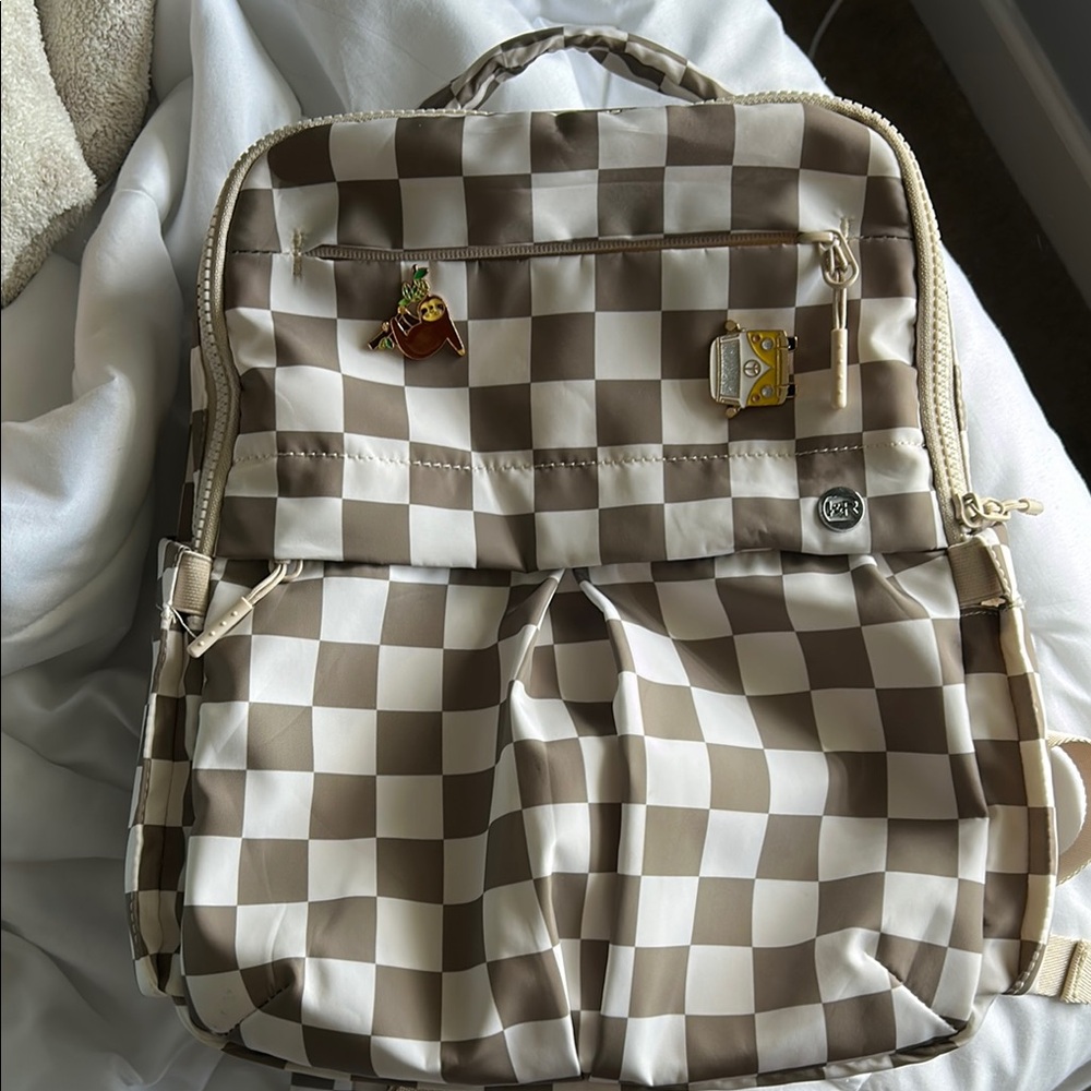 Iris & Rainbow Brown and White Checkered Mini Backpack